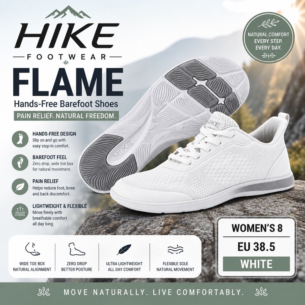 HIKE Footwear Flame Womens 8 EU 38.5 White Hands-Free Barefoot Shoes Pain Relief